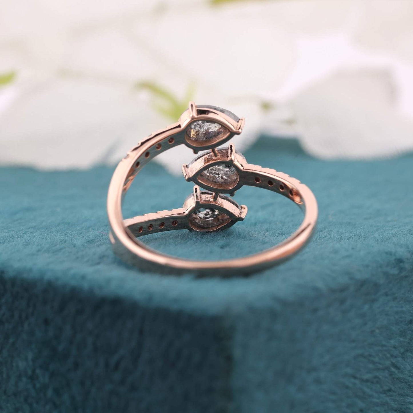 Wrap Ring in Rose Gold with Pear-Shaped Rustic Diamonds