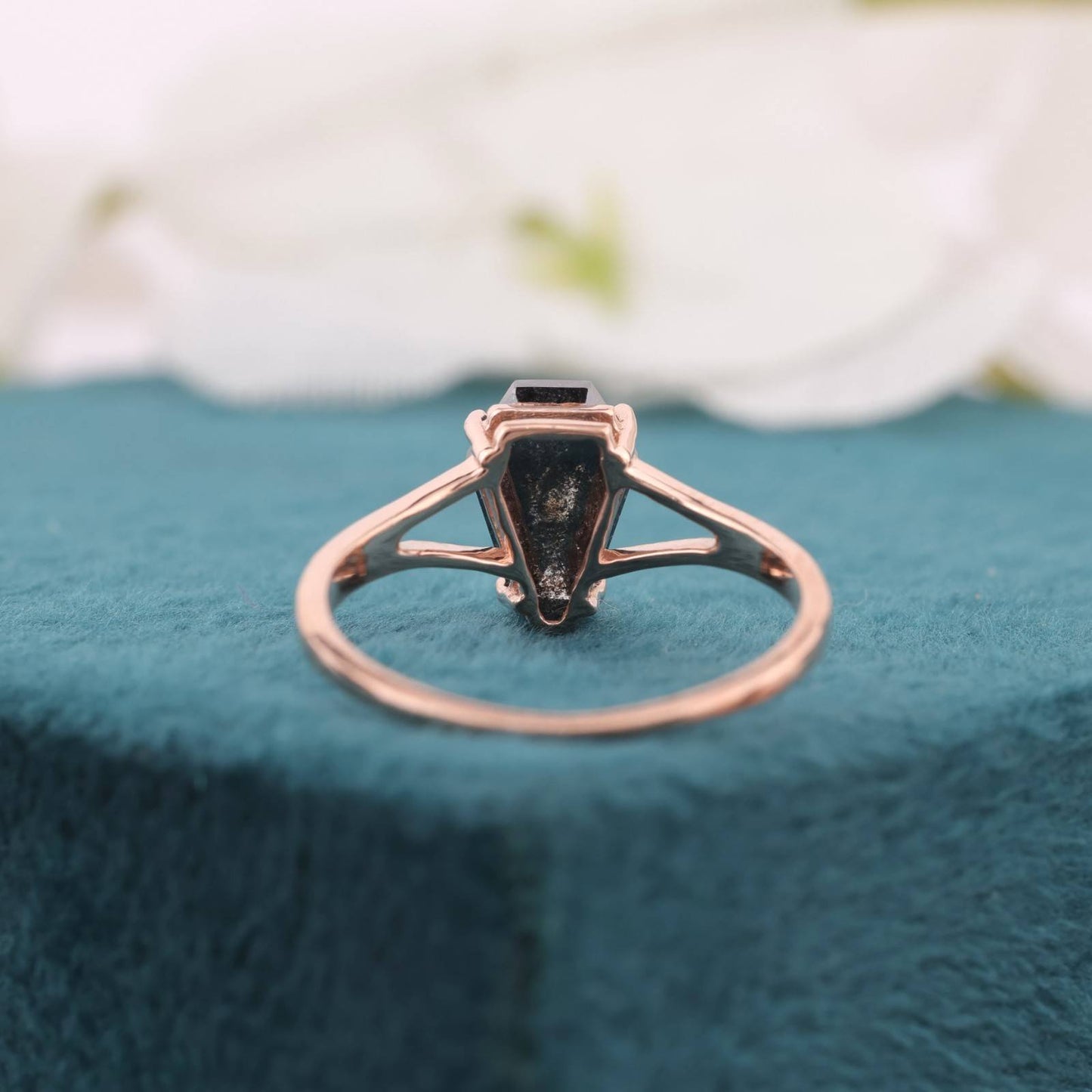 Coffin Cut Salt & Pepper Diamond Ring – Handcrafted & Bold