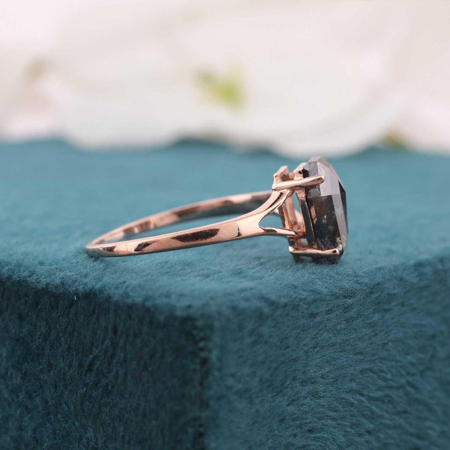Coffin Cut Salt & Pepper Diamond Ring – Handcrafted & Bold