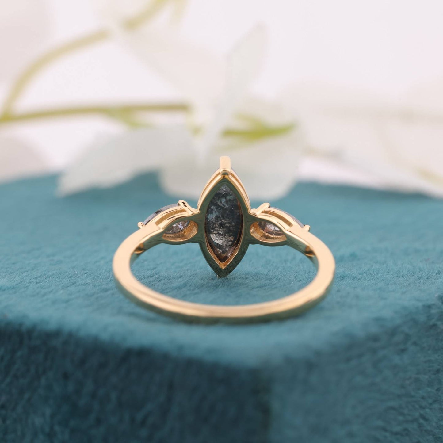 Yellow Gold Three Stone Ring – Marquise & Pear Diamonds