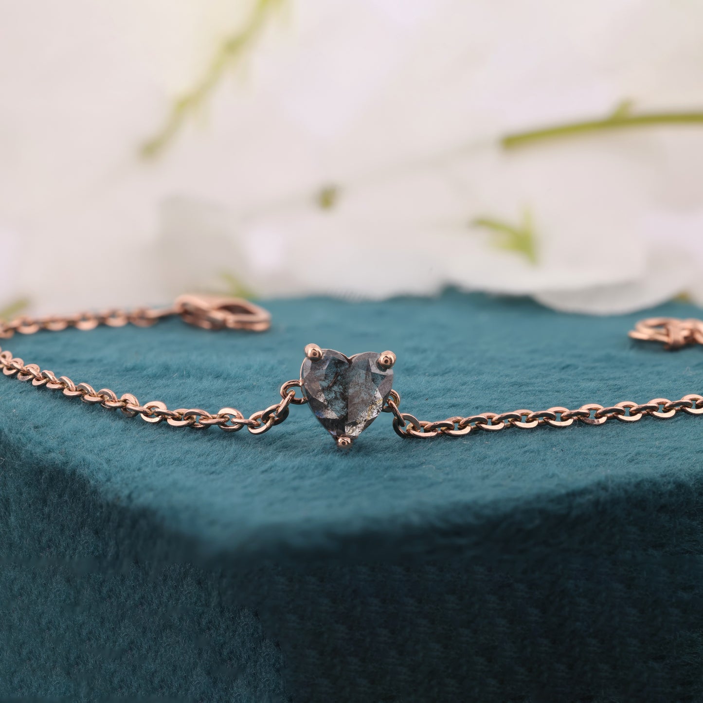 Heart Salt & Pepper Diamond Bracelet – Dainty Rose Gold Chain