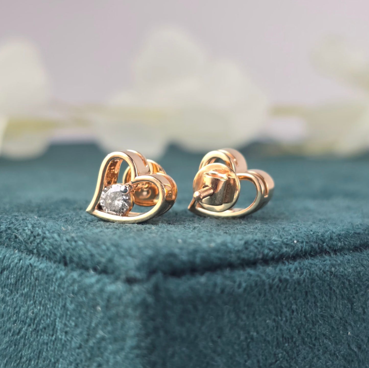 Rose Gold Heart Earrings – Dainty Diamond Studs