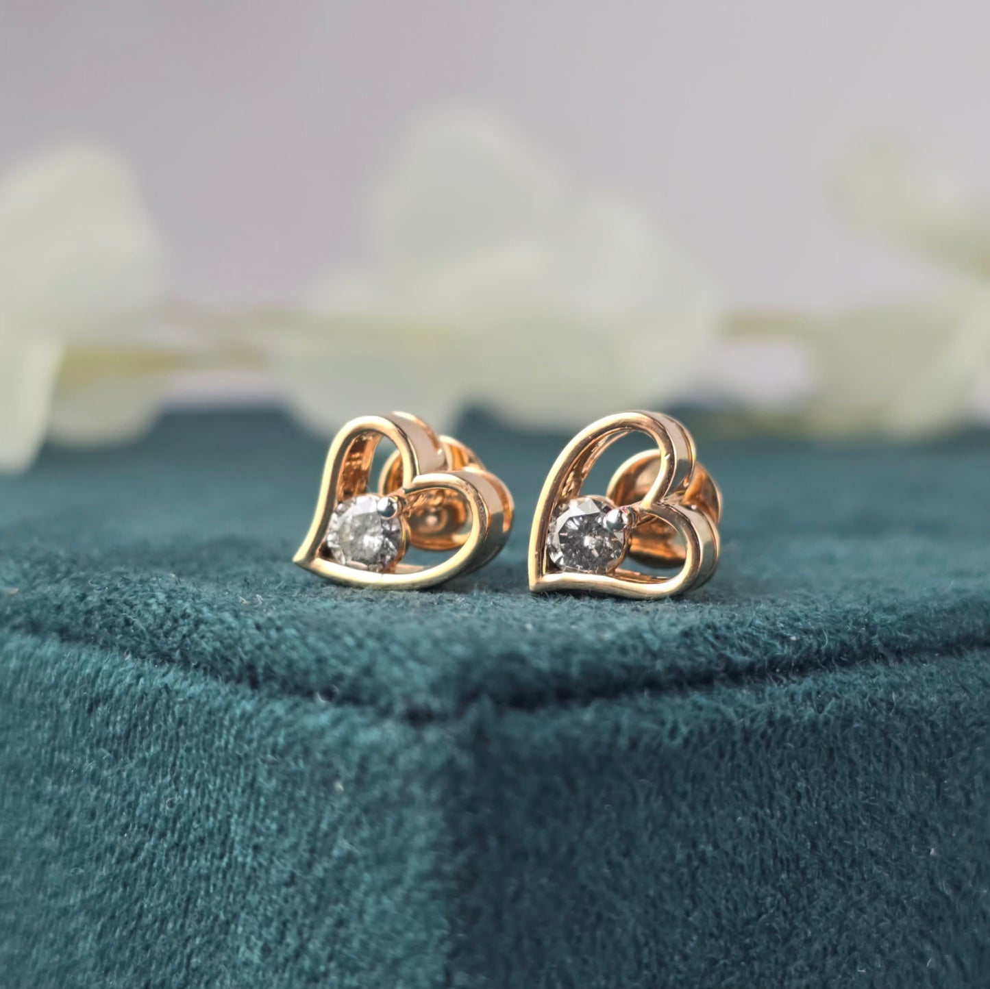 Rose Gold Heart Earrings – Dainty Diamond Studs