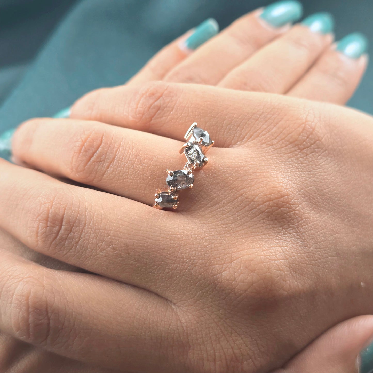 Salt & Pepper Diamond Ring in Rose Gold – Earthy, Elegant Vibes
