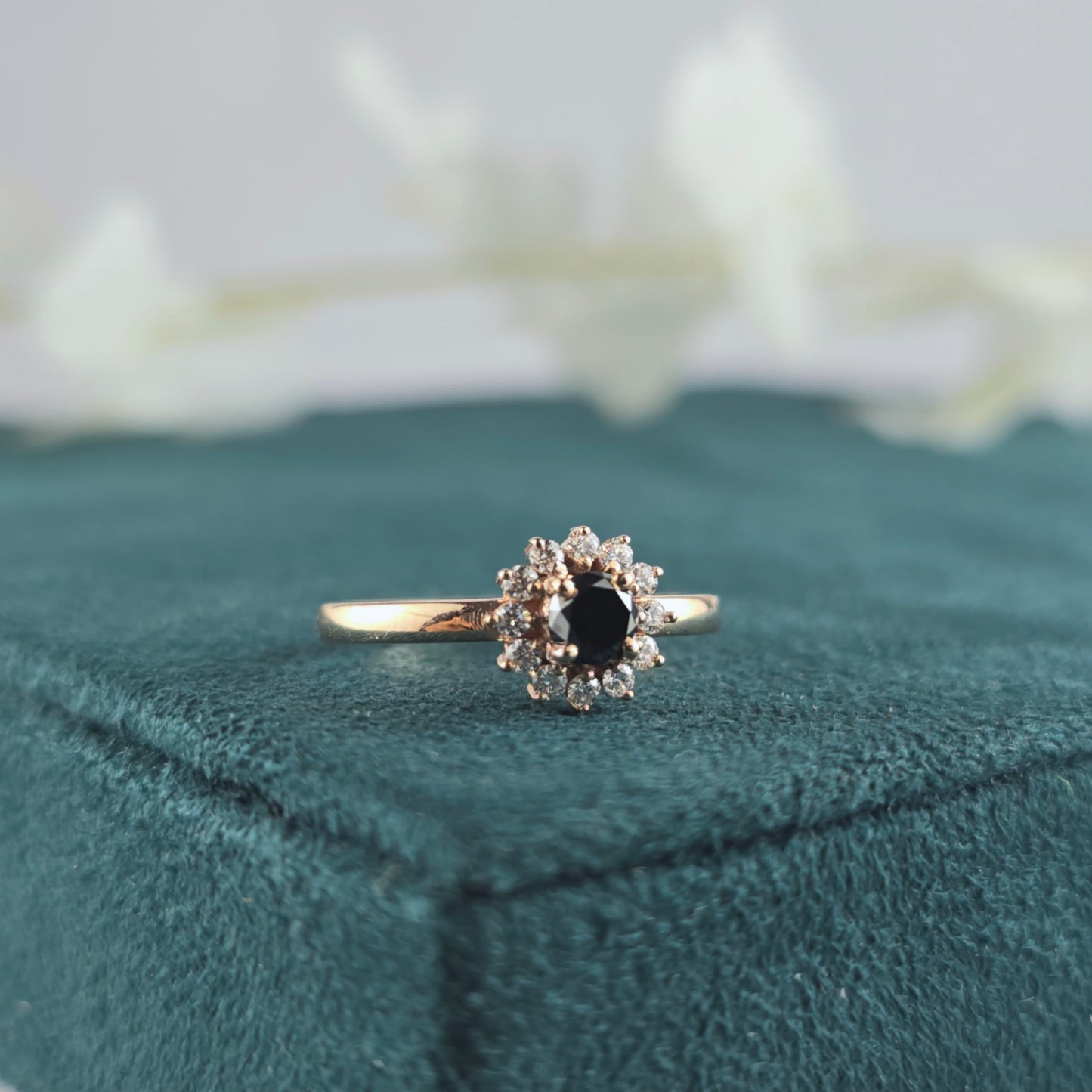 Vintage-Inspired Black Diamond Ring – 10K Rose Gold Elegance