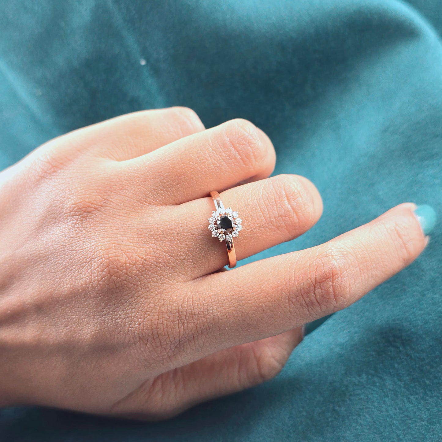 Vintage-Inspired Black Diamond Ring – 10K Rose Gold Elegance
