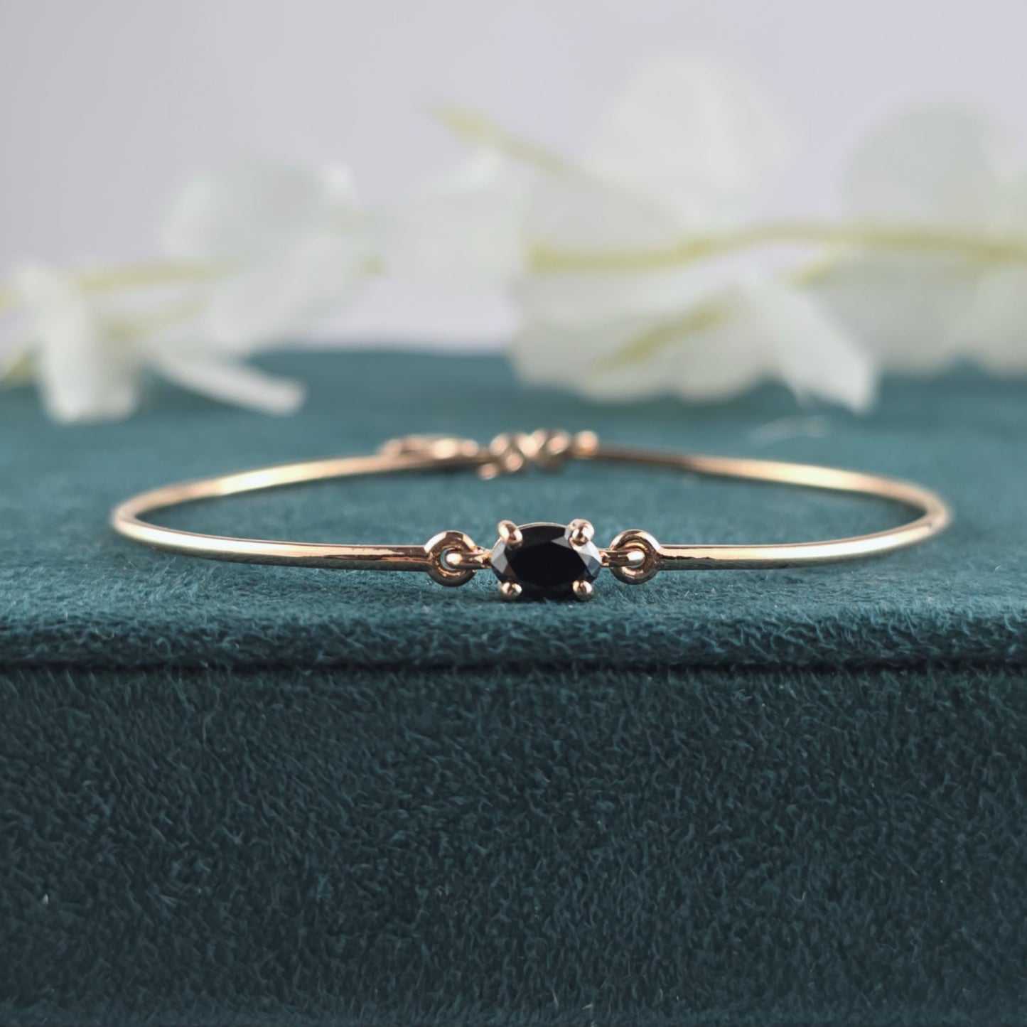 Minimalist Black Diamond Bracelet – Sleek Rose Gold Shine