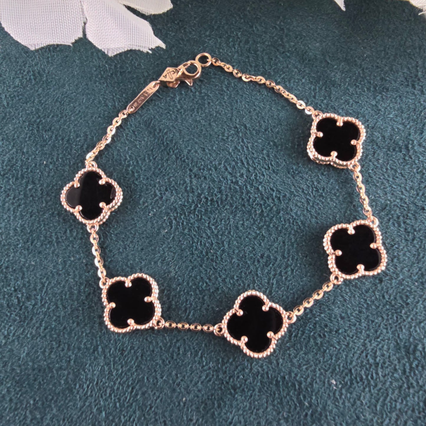 Black Onyx Clover Jewellery Set – Rose Gold Trio for Timeless Style