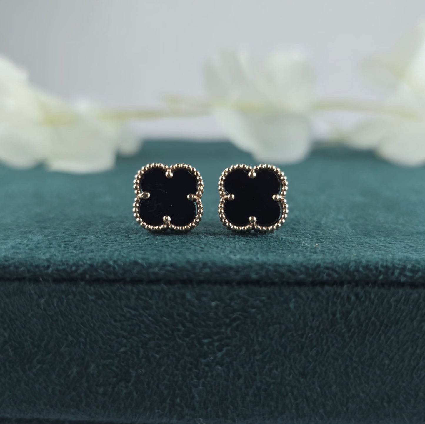Black Onyx Clover Jewellery Set – Rose Gold Trio for Timeless Style