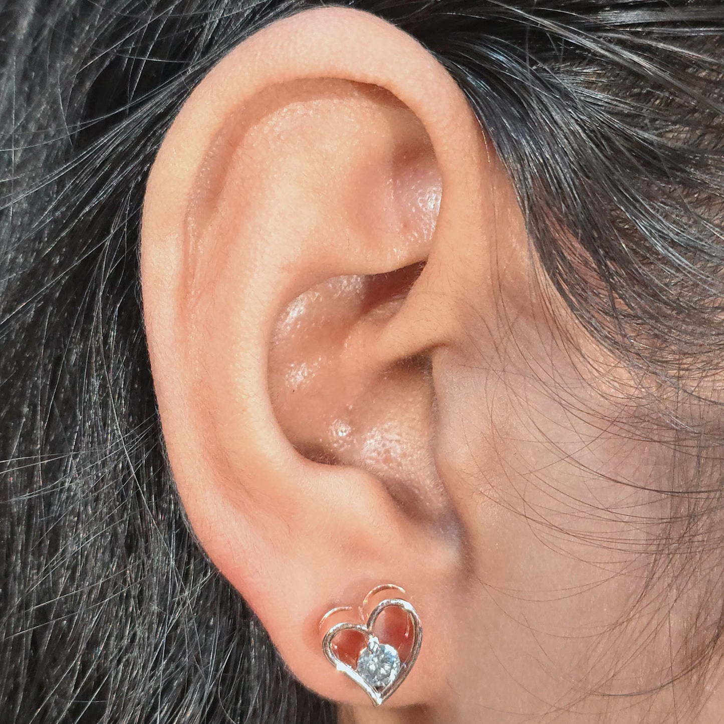 Rose Gold Heart Earrings – Dainty Diamond Studs