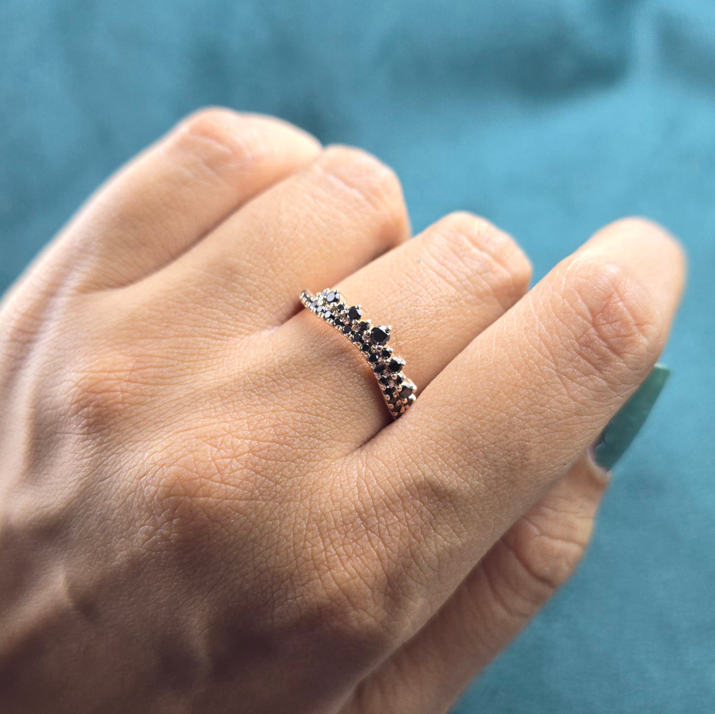 Fierce & Elegant: Round Black Diamond Ring in Bold Rose Gold