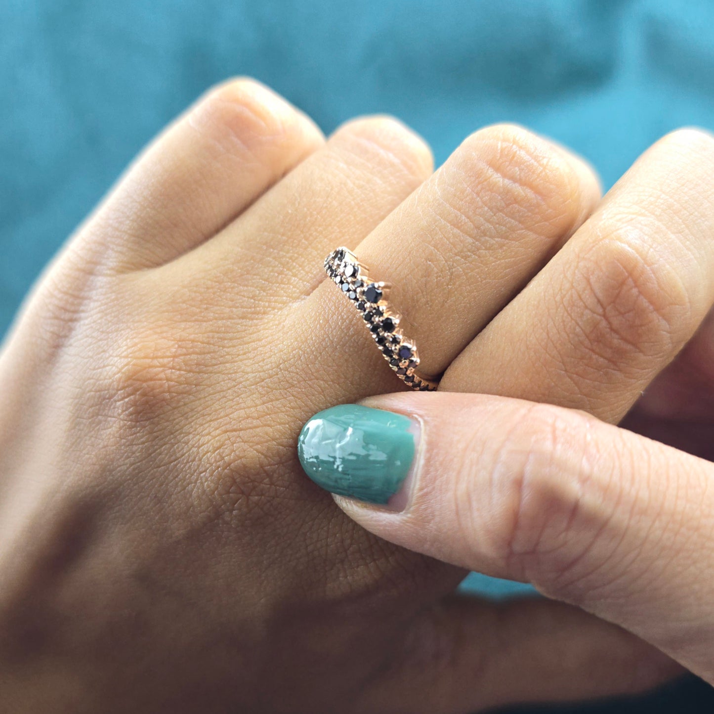 Fierce & Elegant: Round Black Diamond Ring in Bold Rose Gold