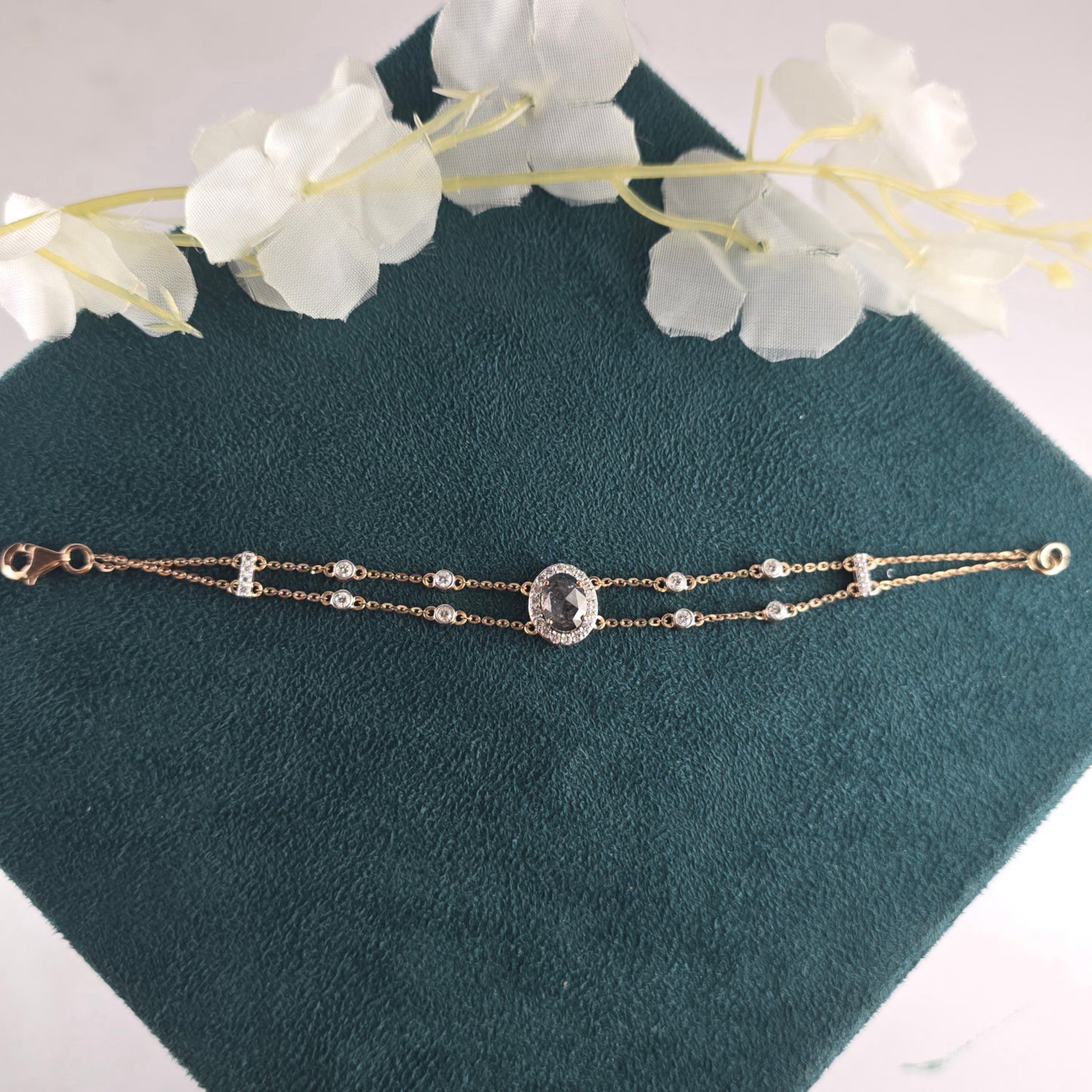 Double Chain Oval Cut Diamond Bracelet | 10K Gold Plated | Dainty Jewelry Gift for Women