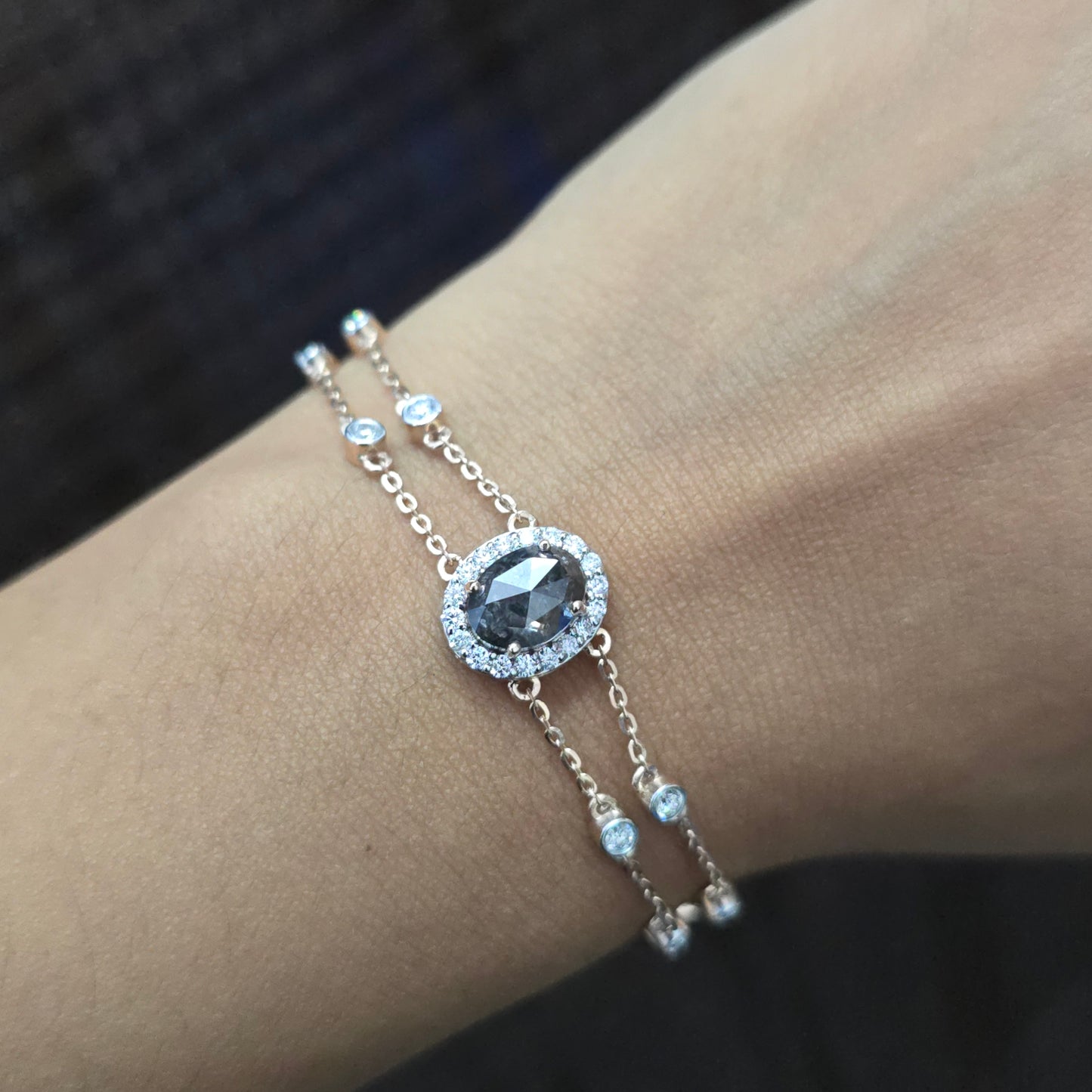 Double Chain Oval Cut Diamond Bracelet | 10K Gold Plated | Dainty Jewelry Gift for Women