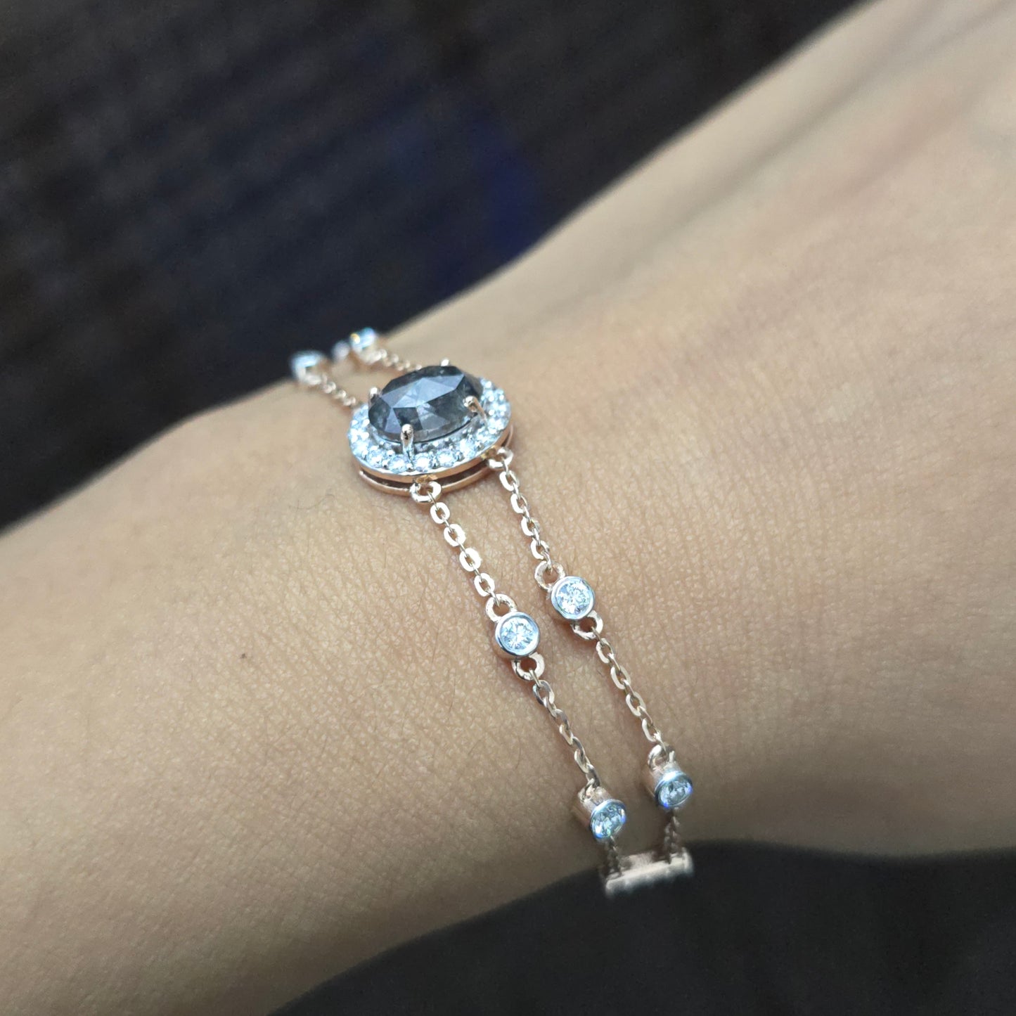 Double Chain Oval Cut Diamond Bracelet | 10K Gold Plated | Dainty Jewelry Gift for Women
