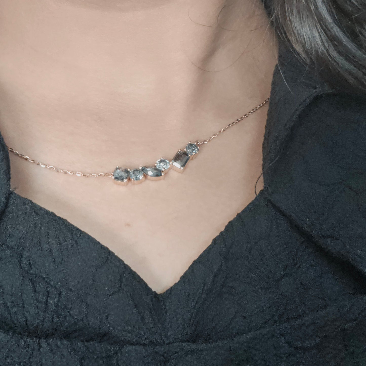 3.90 CT | Salt and Pepper Diamond Necklace | Multi Shape Gold Pendant | Handmade Minimalist Jewelry | Gift for Her