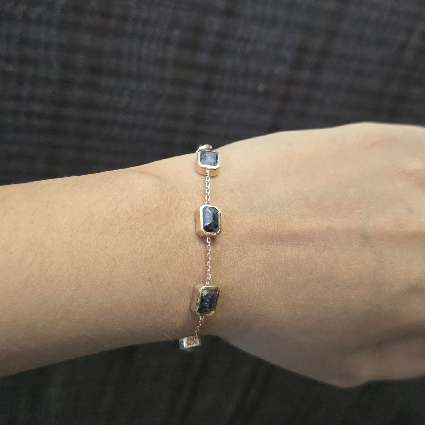 Raw Diamond Bracelet | Rose Gold Emrald Cut Bracelet | Dainty Handmade Jewelry | Salt and pepper Diamond Gift for Her