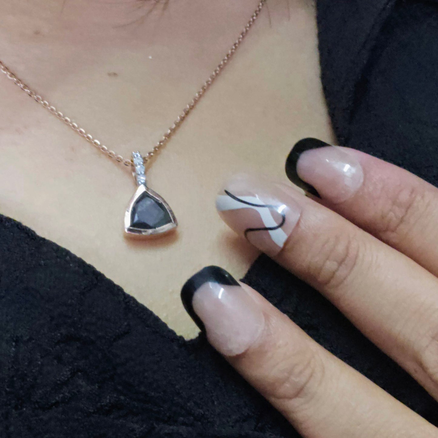 Salt and pepper Diamond Pendant Necklace in Rose Gold – Bold & Elegant