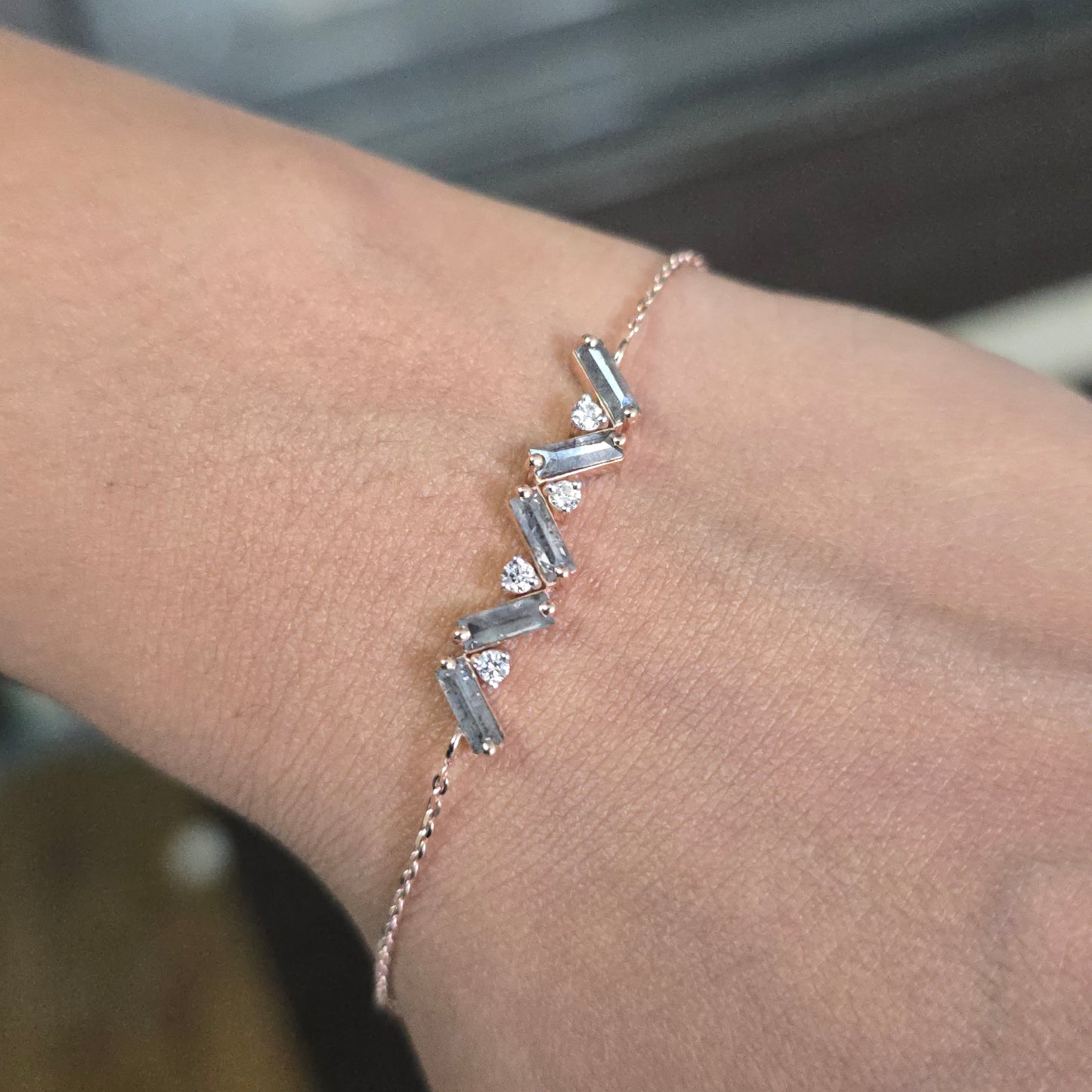 Geometric Diamond Bracelet in Rose Gold – Modern Zigzag Design