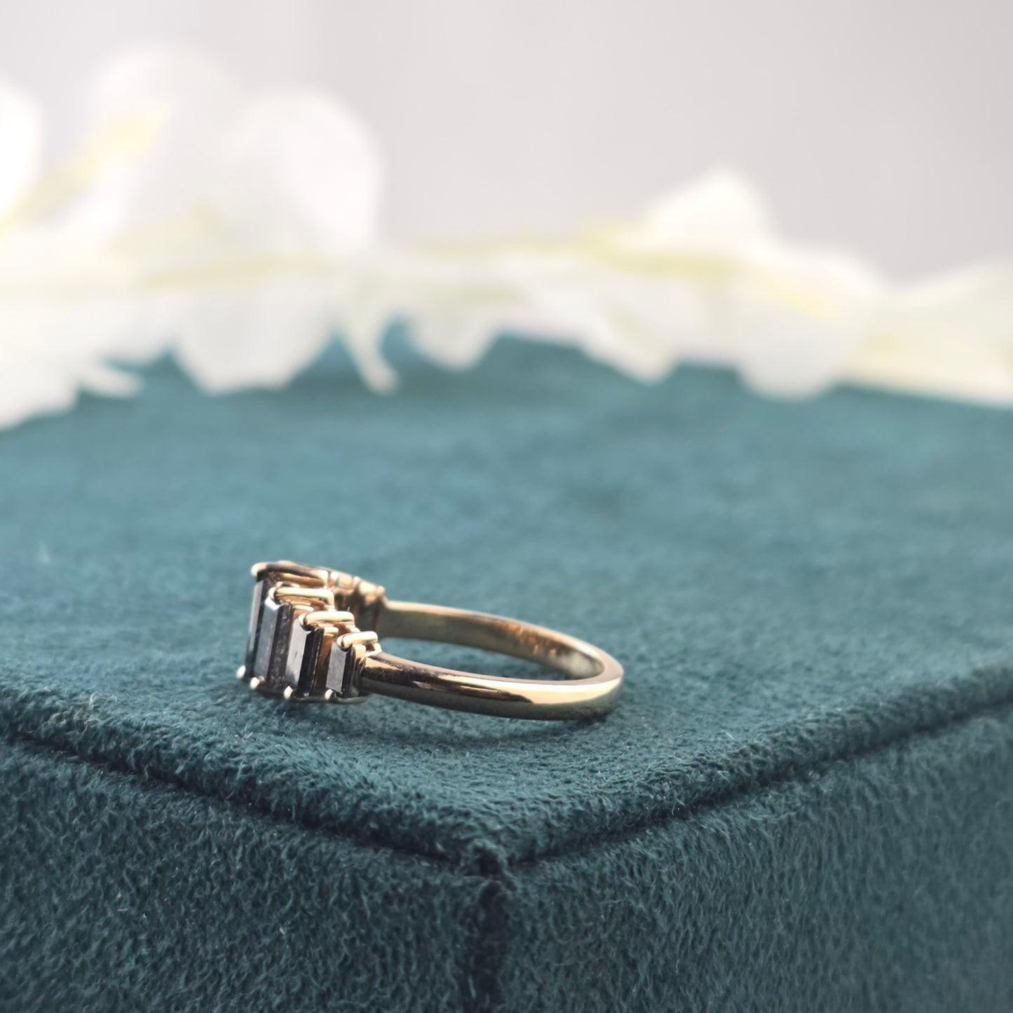 Salt and Pepper Baguette Diamond Ring in 10K Gold Minimalist Jewellery