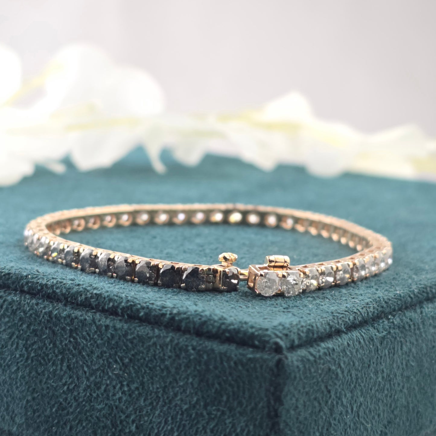 Salt and Pepper Round White to Grey Diamond Tennis Bracelet in Gold