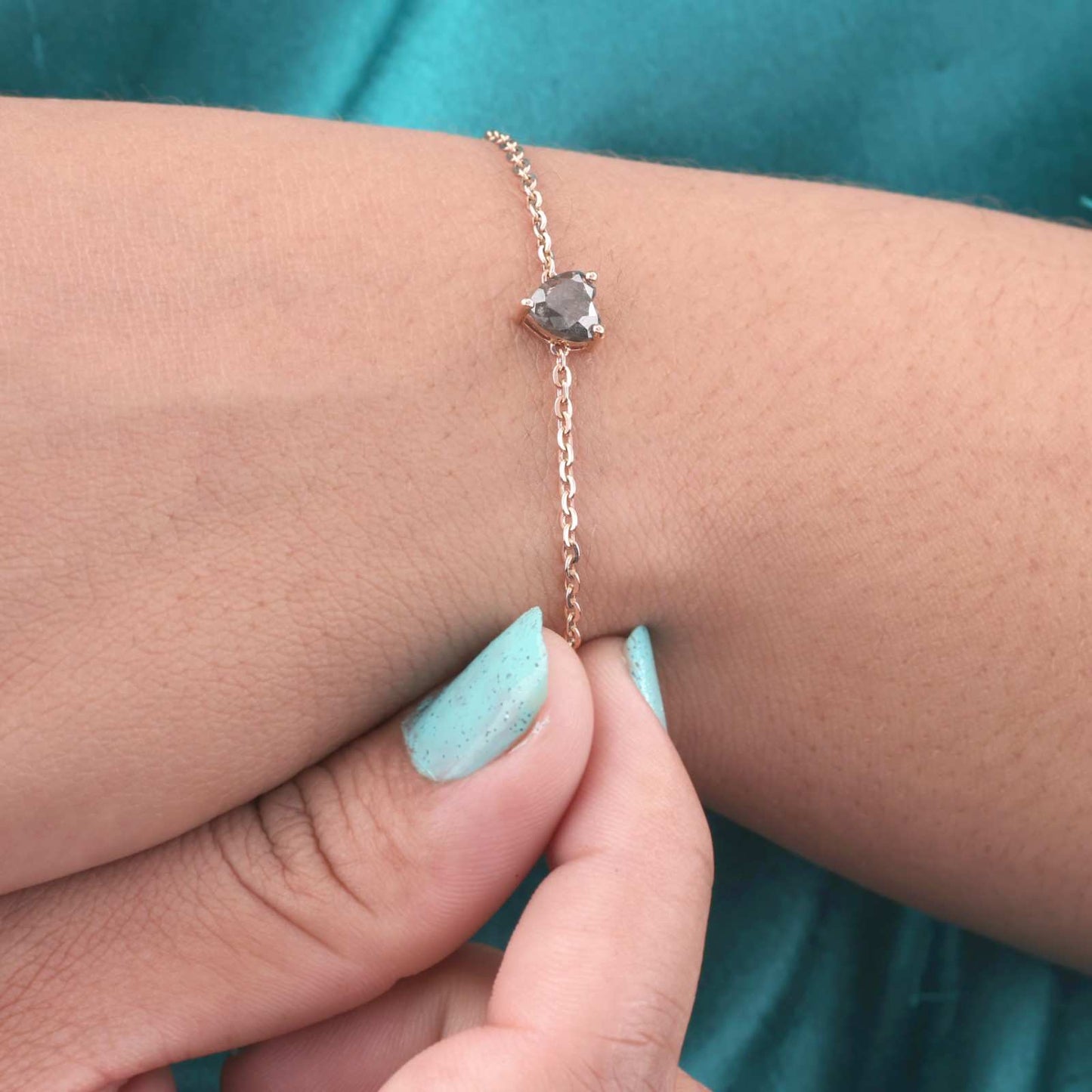 Heart Salt & Pepper Diamond Bracelet – Dainty Rose Gold Chain