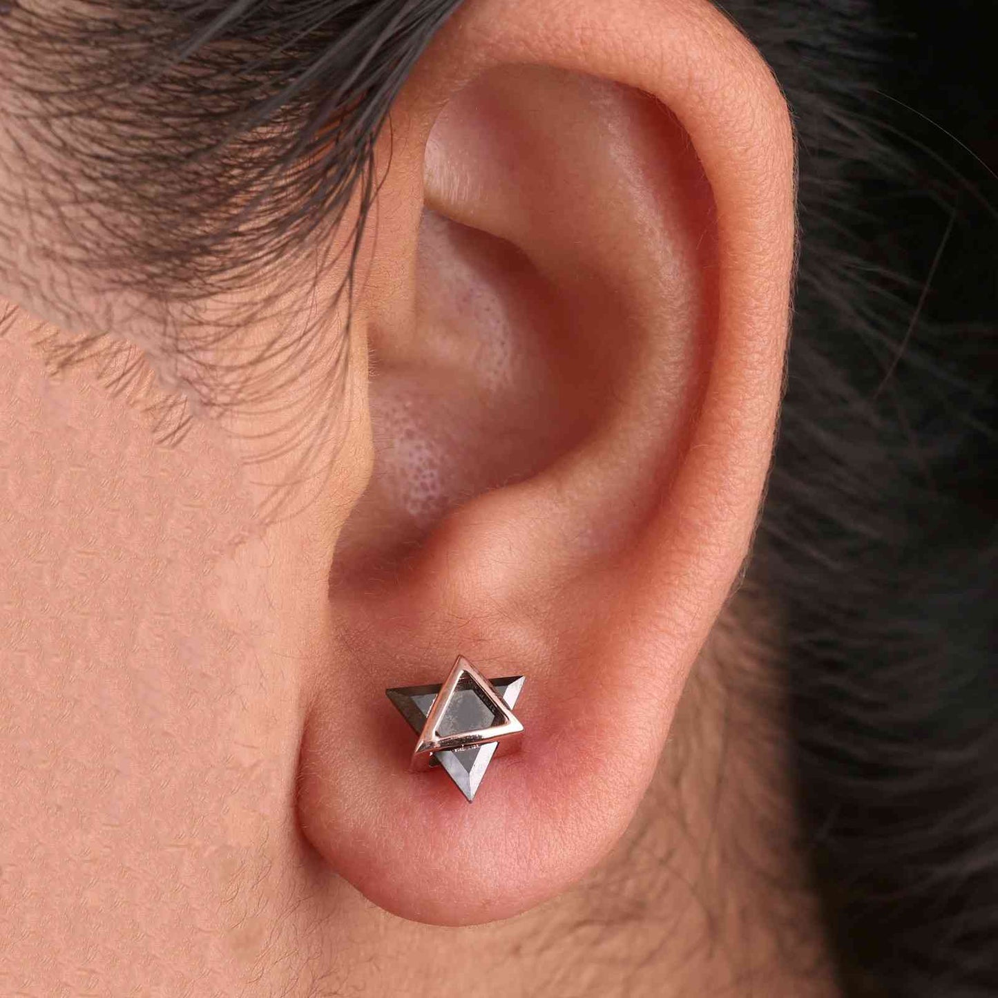 Unisex Rose Gold Studs – Black Onyx Triangle Earrings