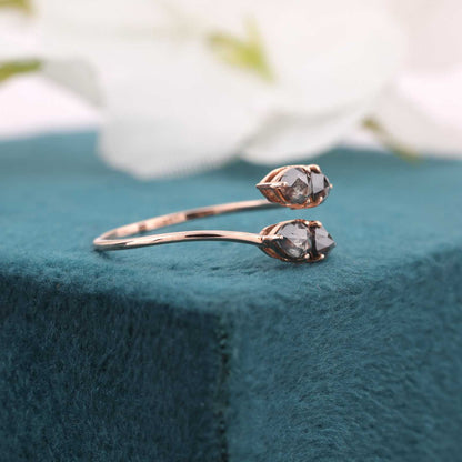 Minimalist Salt & Pepper Diamond Ring in 14KT Rose Gold