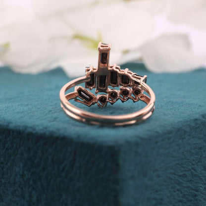 Black Diamond Ring in Rose Gold – Round & Baguette Cut