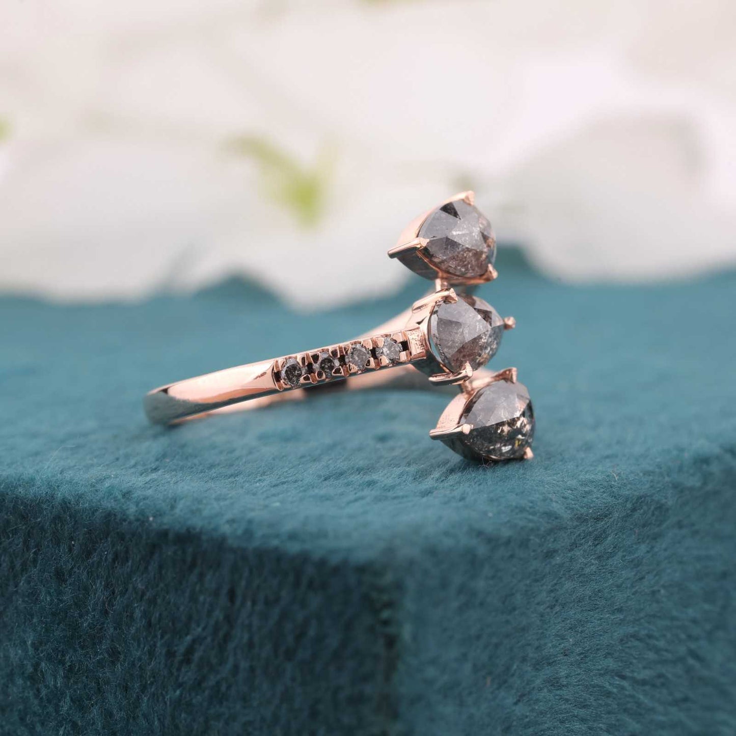 Wrap Ring in Rose Gold with Pear-Shaped Rustic Diamonds