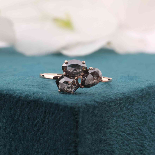 Three-Stone Salt & Pepper Diamond Ring in 14KT Rose Gold