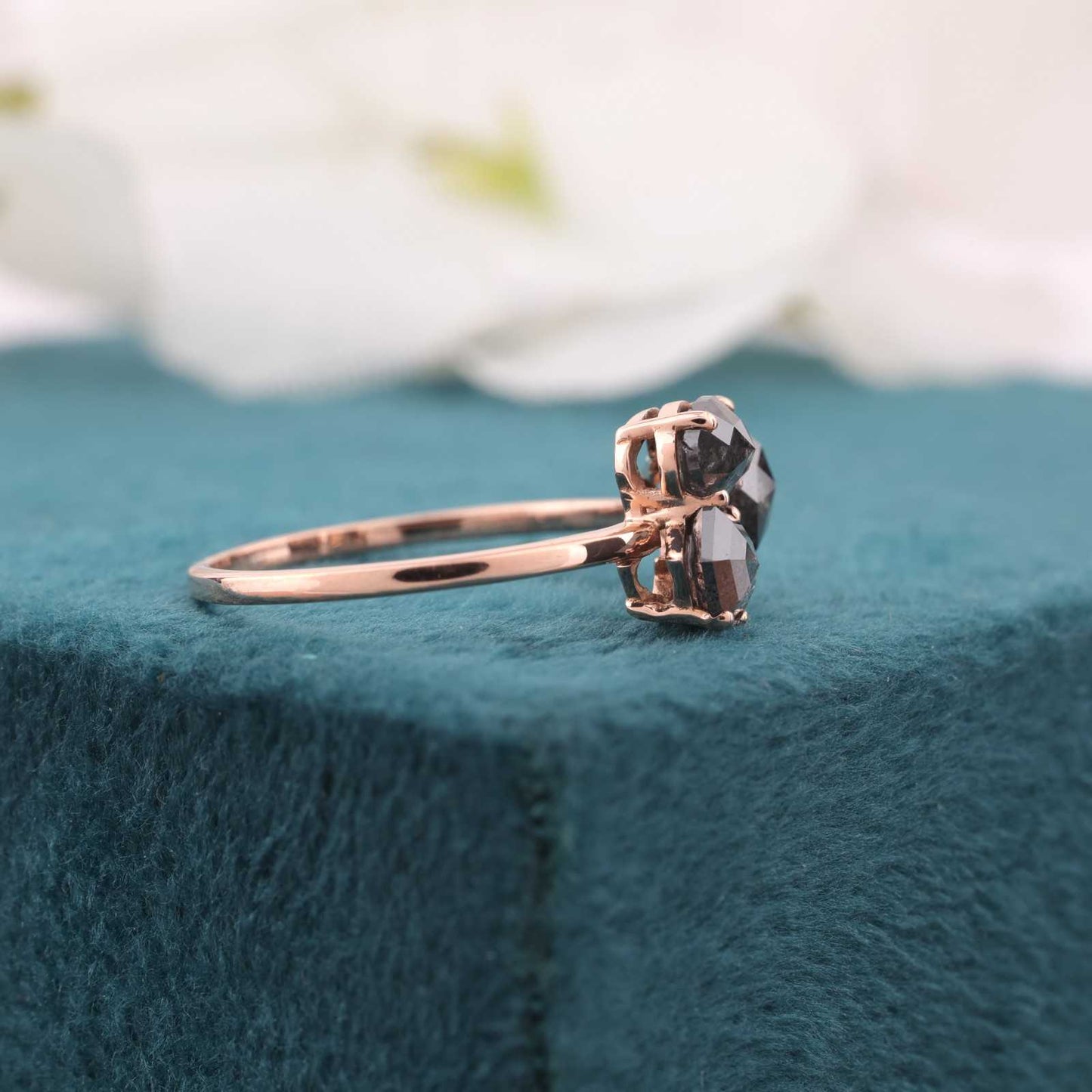 Three-Stone Salt & Pepper Diamond Ring in 14KT Rose Gold