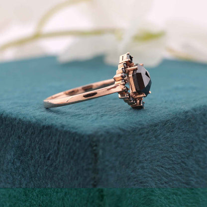 Edgy Engagement Ring – Hexagon Black Diamond in Rose Gold