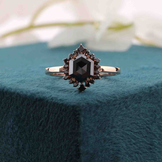 Edgy Engagement Ring – Hexagon Black Diamond in Rose Gold