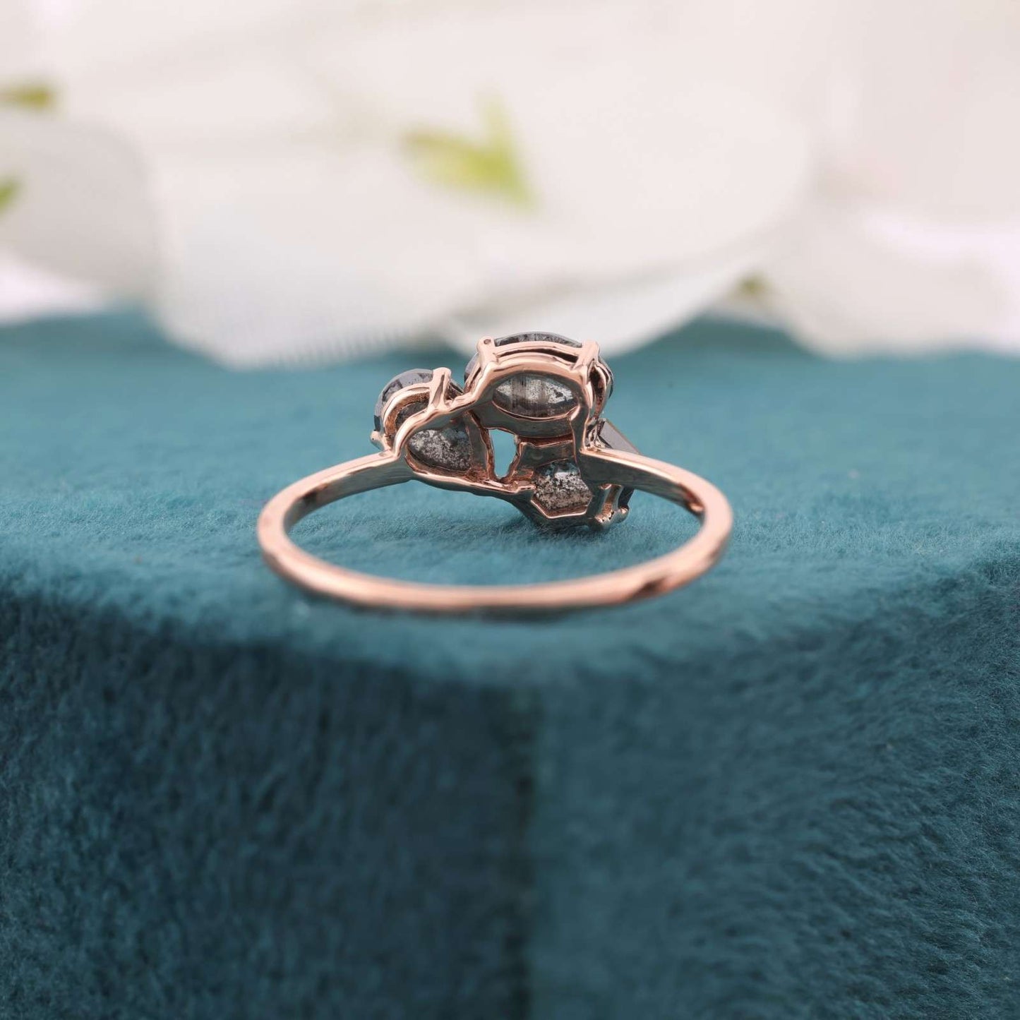 Three-Stone Salt & Pepper Diamond Ring in 14KT Rose Gold