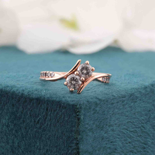 Rose Gold Bypass Ring with Dual Stones & Pavé Detailing