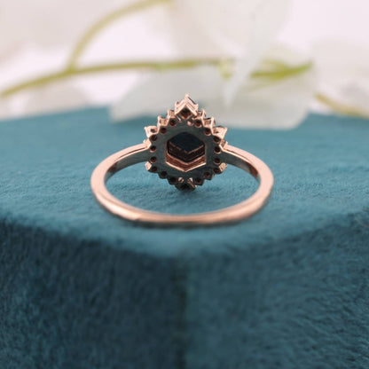 Edgy Engagement Ring – Hexagon Black Diamond in Rose Gold