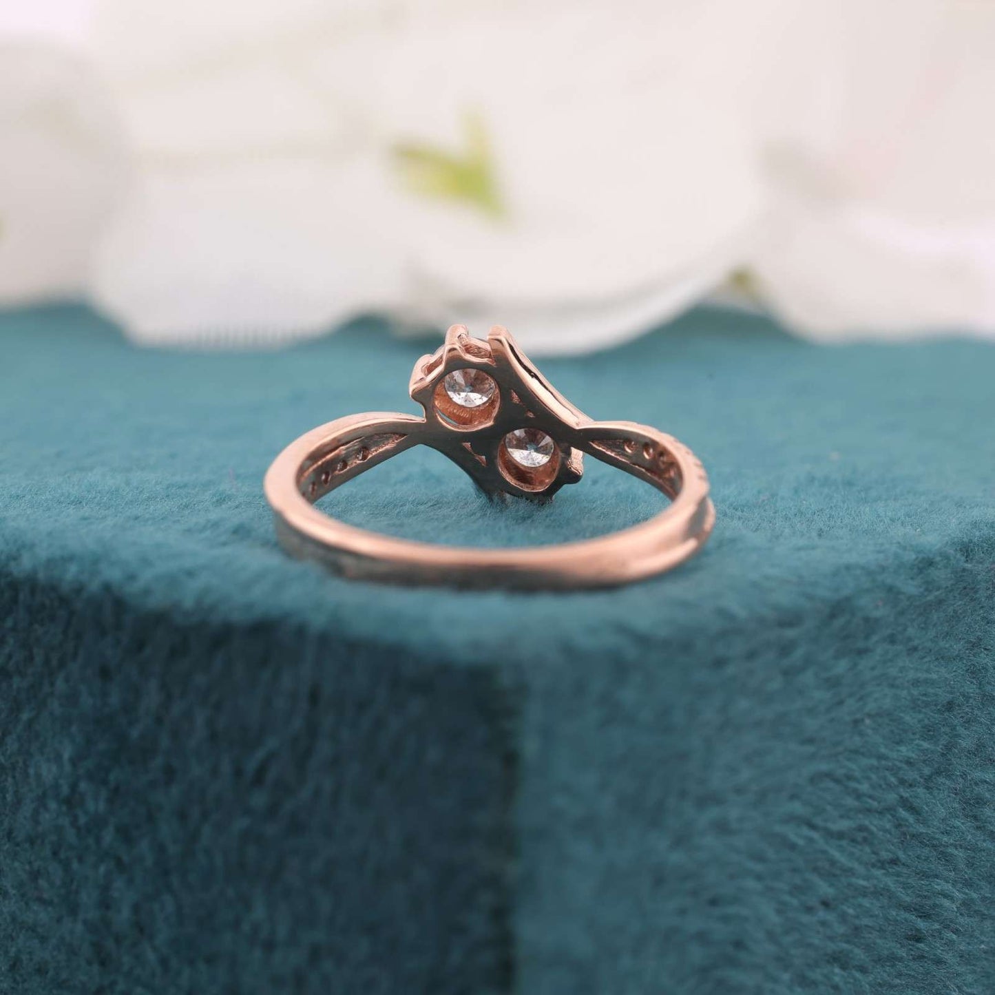Rose Gold Bypass Ring with Dual Stones & Pavé Detailing