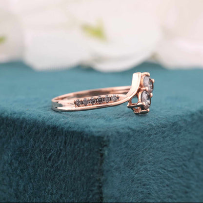 Rose Gold Bypass Ring with Dual Stones & Pavé Detailing