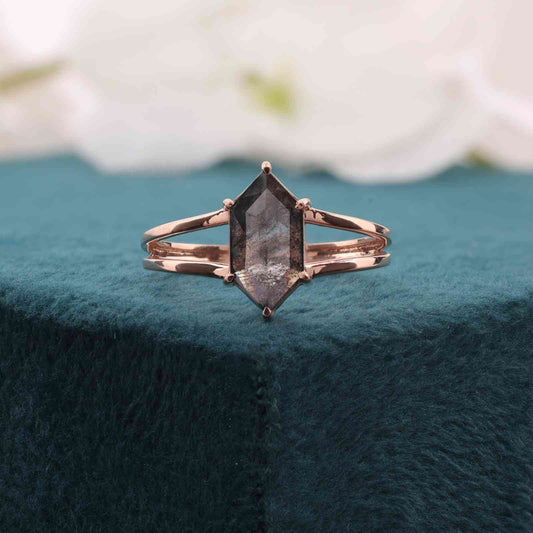 14KT Rose Gold Hexagon Ring with Salt & Pepper Diamond