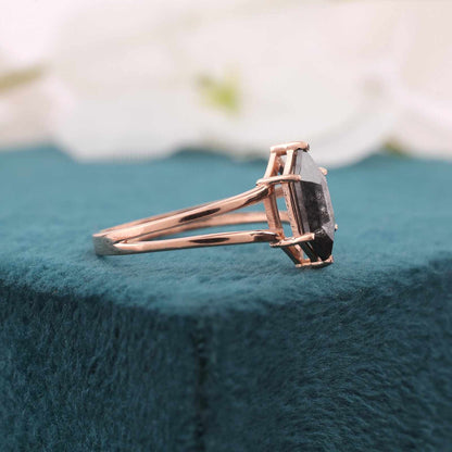 14KT Rose Gold Hexagon Ring with Salt & Pepper Diamond