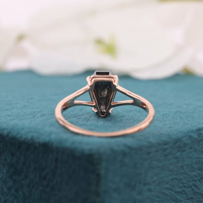 Coffin Cut Salt & Pepper Diamond Ring – Handcrafted & Bold