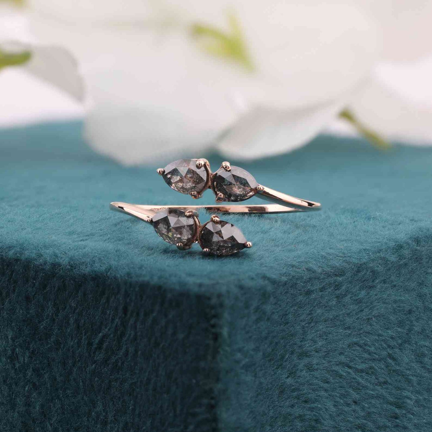 Minimalist Salt & Pepper Diamond Ring in 14KT Rose Gold