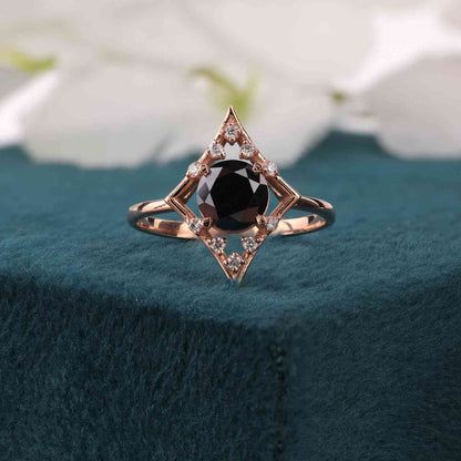 Stylish Black Diamond Ring in Rose Gold – Handmade & Unique
