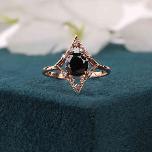 Stylish Black Diamond Ring in Rose Gold – Handmade & Unique