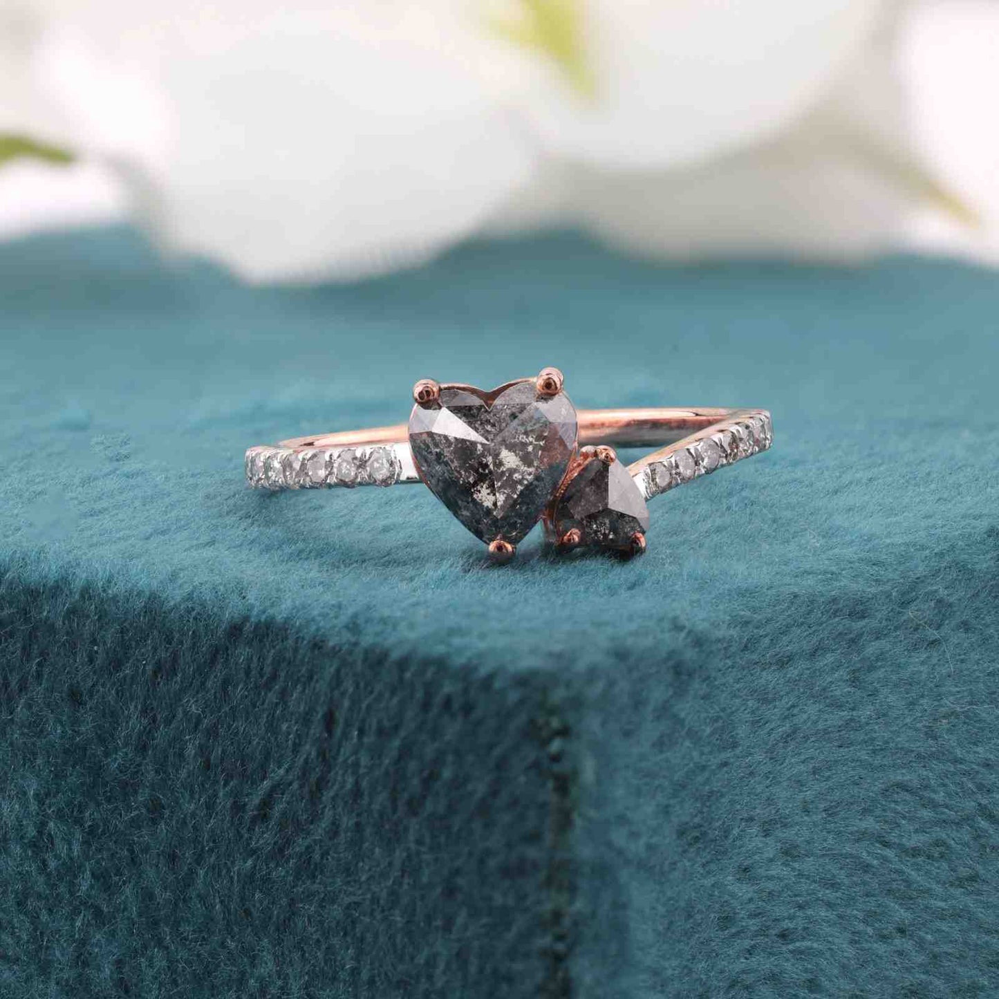 Romantic Heart Diamond Ring – Dual Stone Rose Gold Promise