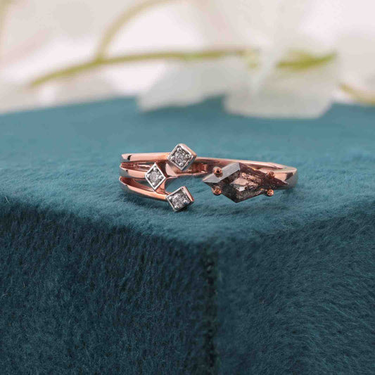 Salt & Pepper Kite Diamond Ring – Unique Geometric Engagement