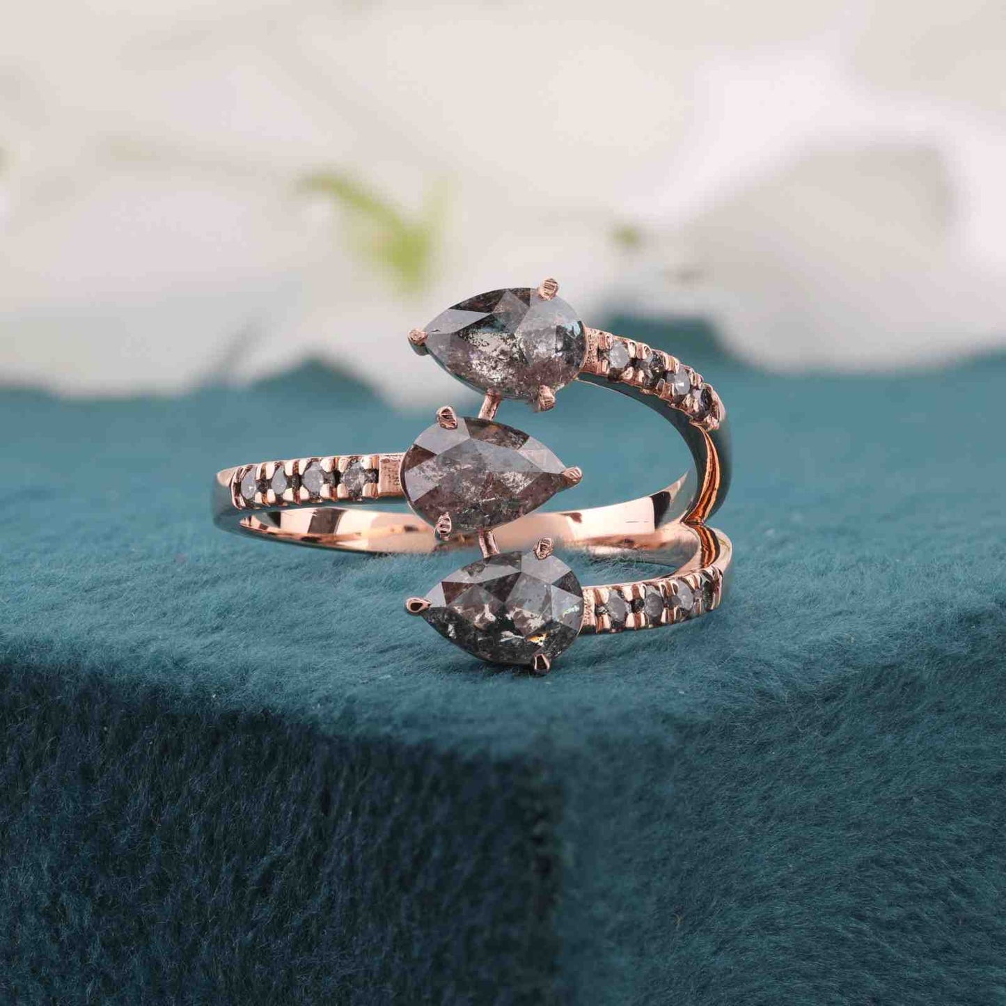 Wrap Ring in Rose Gold with Pear-Shaped Rustic Diamonds