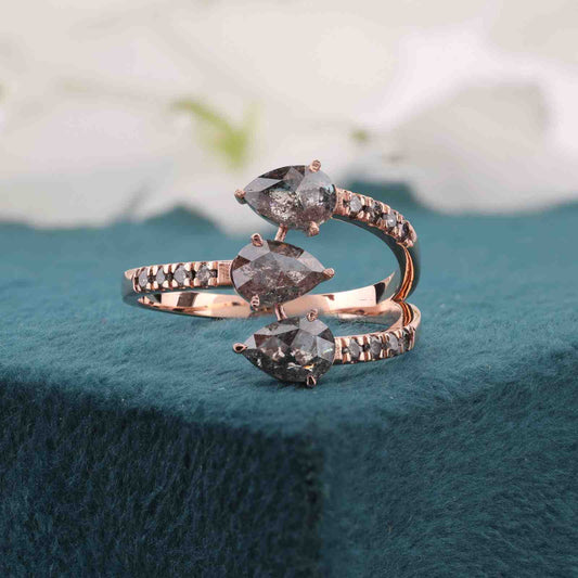 Wrap Ring in Rose Gold with Pear-Shaped Rustic Diamonds