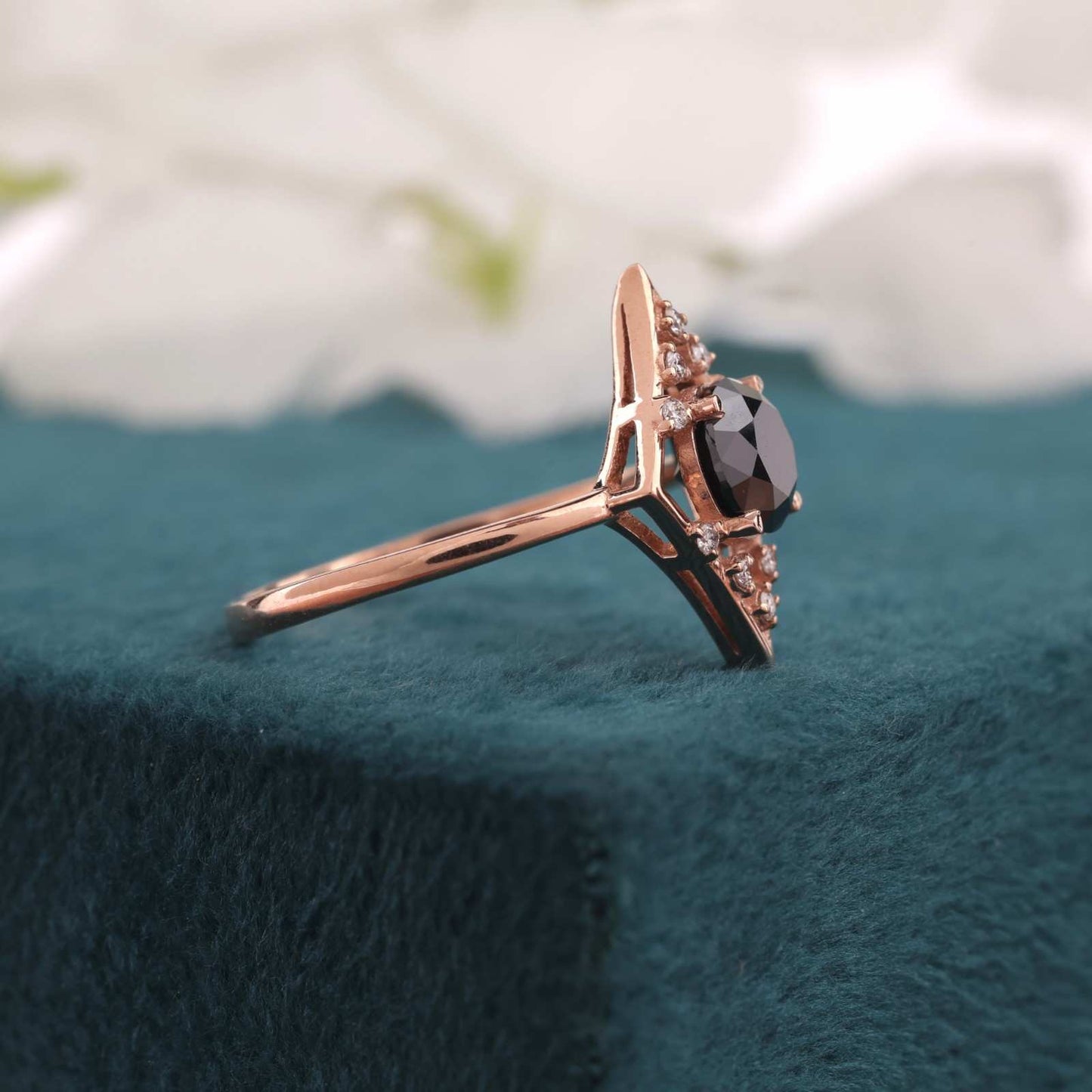 Stylish Black Diamond Ring in Rose Gold – Handmade & Unique